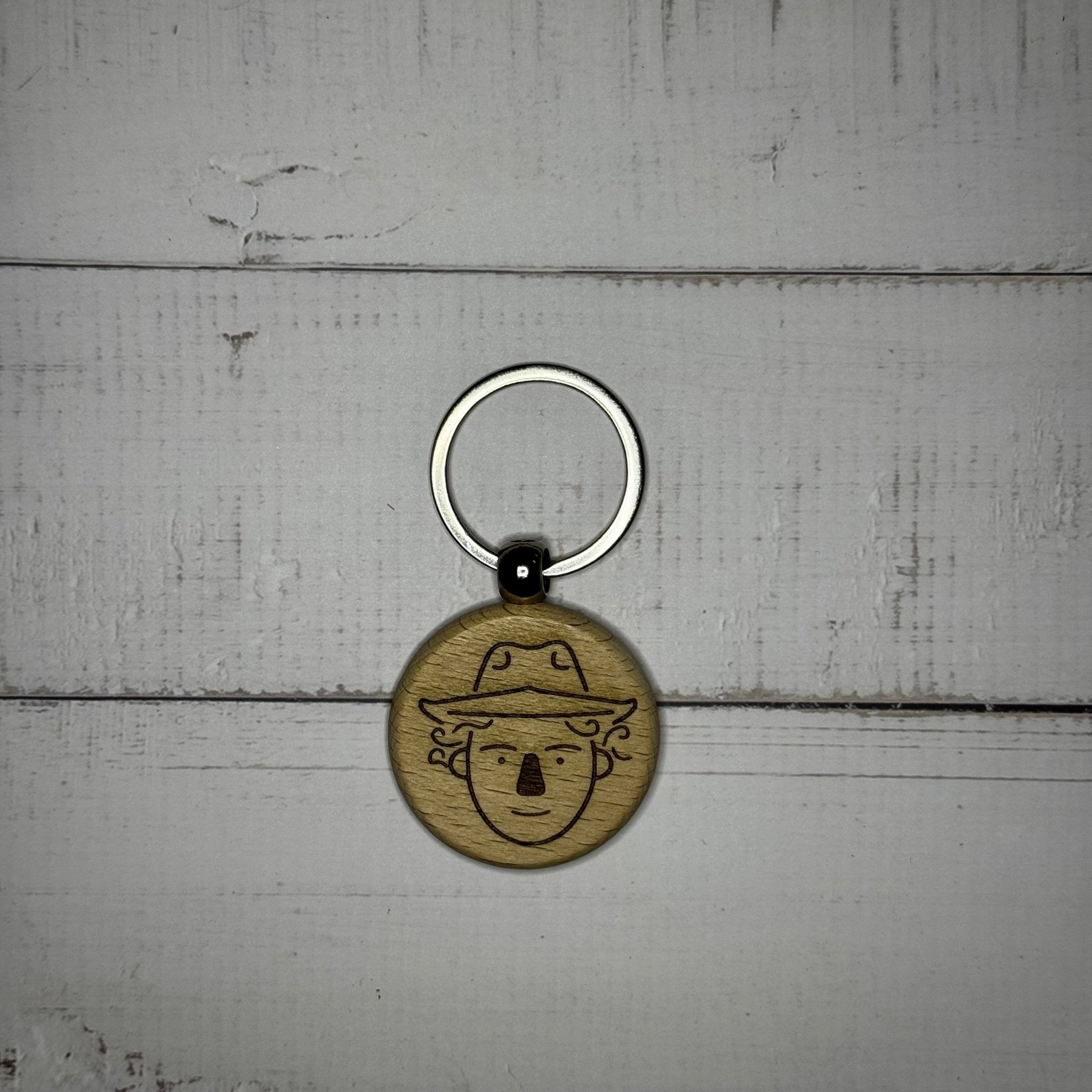 Round wooden keyring engraved with koala illustration – personalised wooden keyring – Etch 'N' Shine