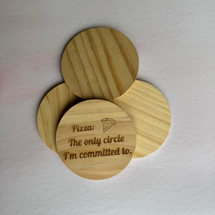 Set of wooden coasters with engraved custom text – personalised wooden coasters – Etch 'N' Shine