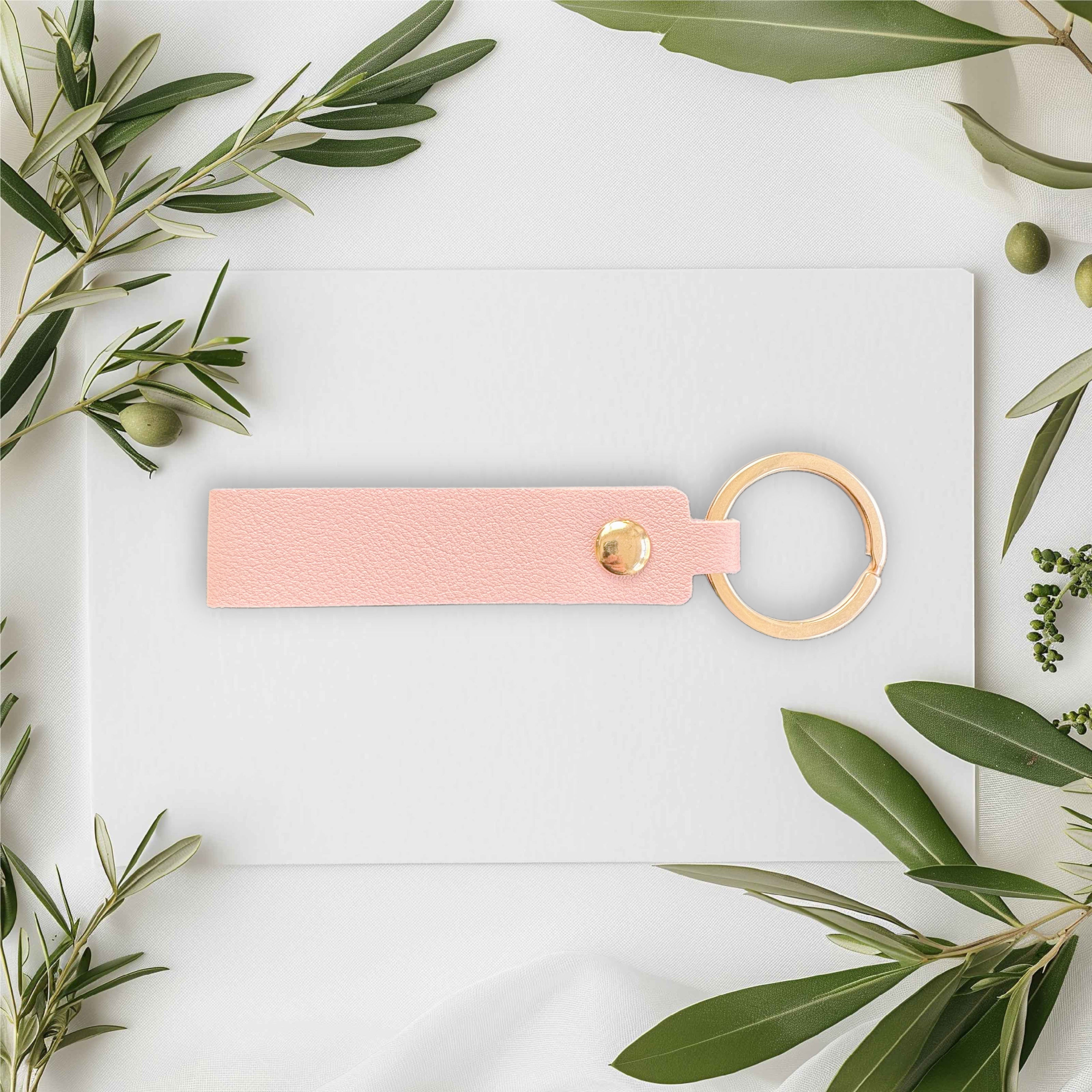 Pink Leather Tag Keychain