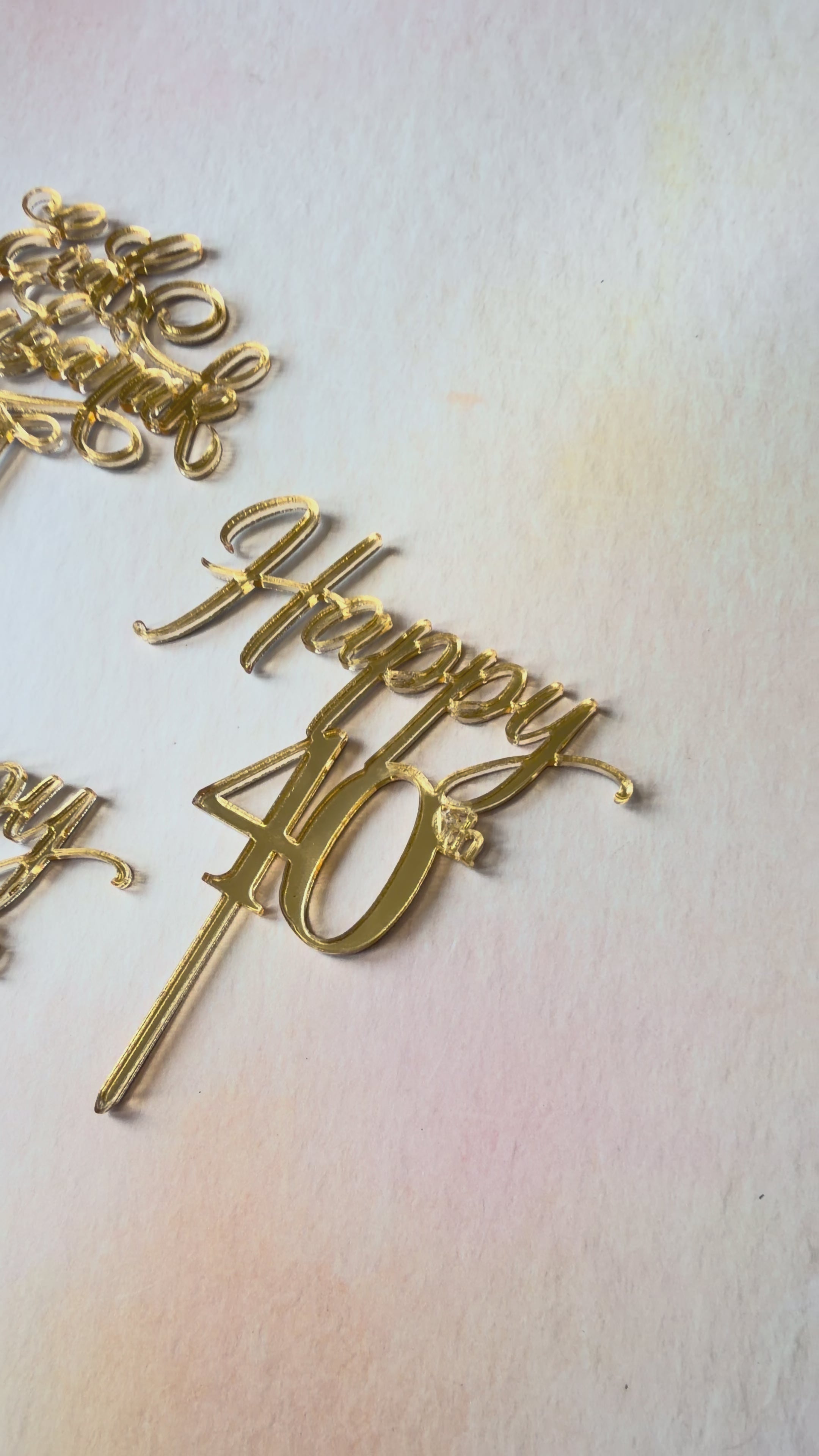 Happy 40th mirror gold cake topper