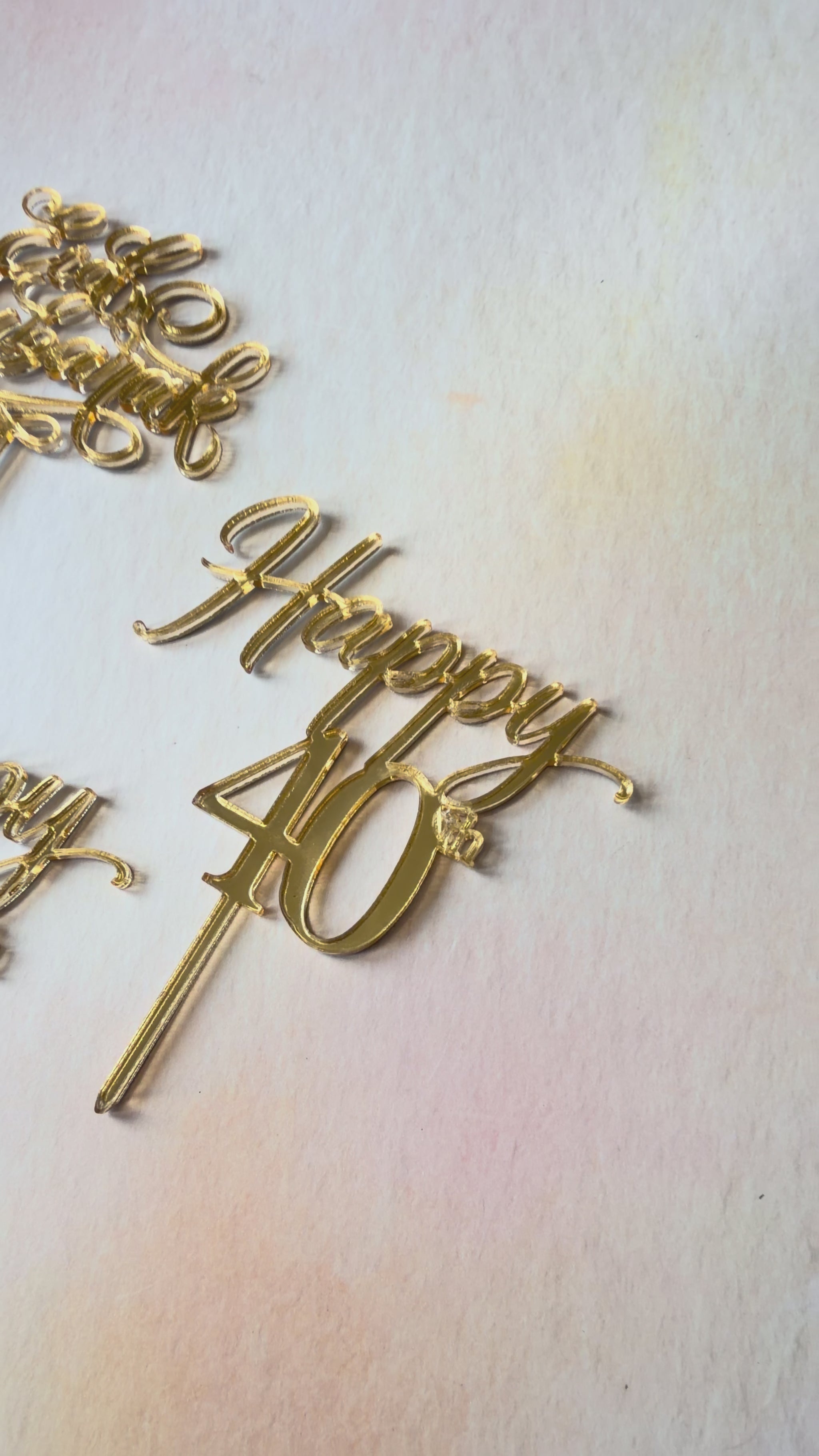 Happy 40th mirror gold cake topper