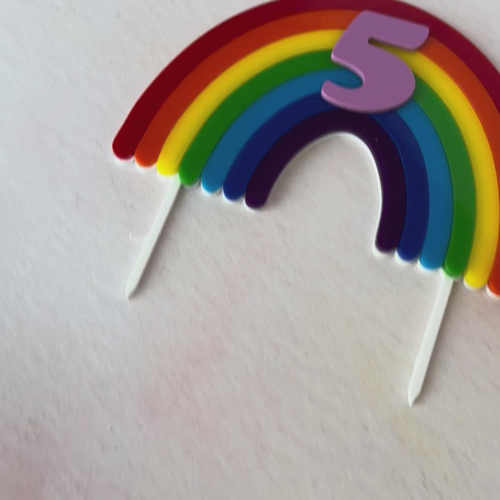 Video of a rainbow acrylic number 5 cake topper, second view – Etch 'N' Shine