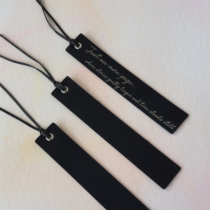 black leather bookmark preview close up